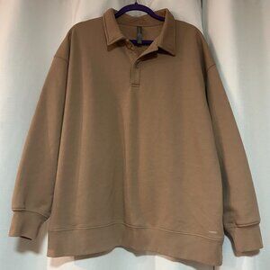 Mondetta women's light brown collared pullover sweatshirt sz XL cozy activewear